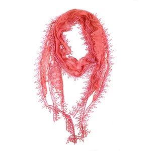 Dbpashmina Women's Lightweight Oblong Lace Scarf Coral Color